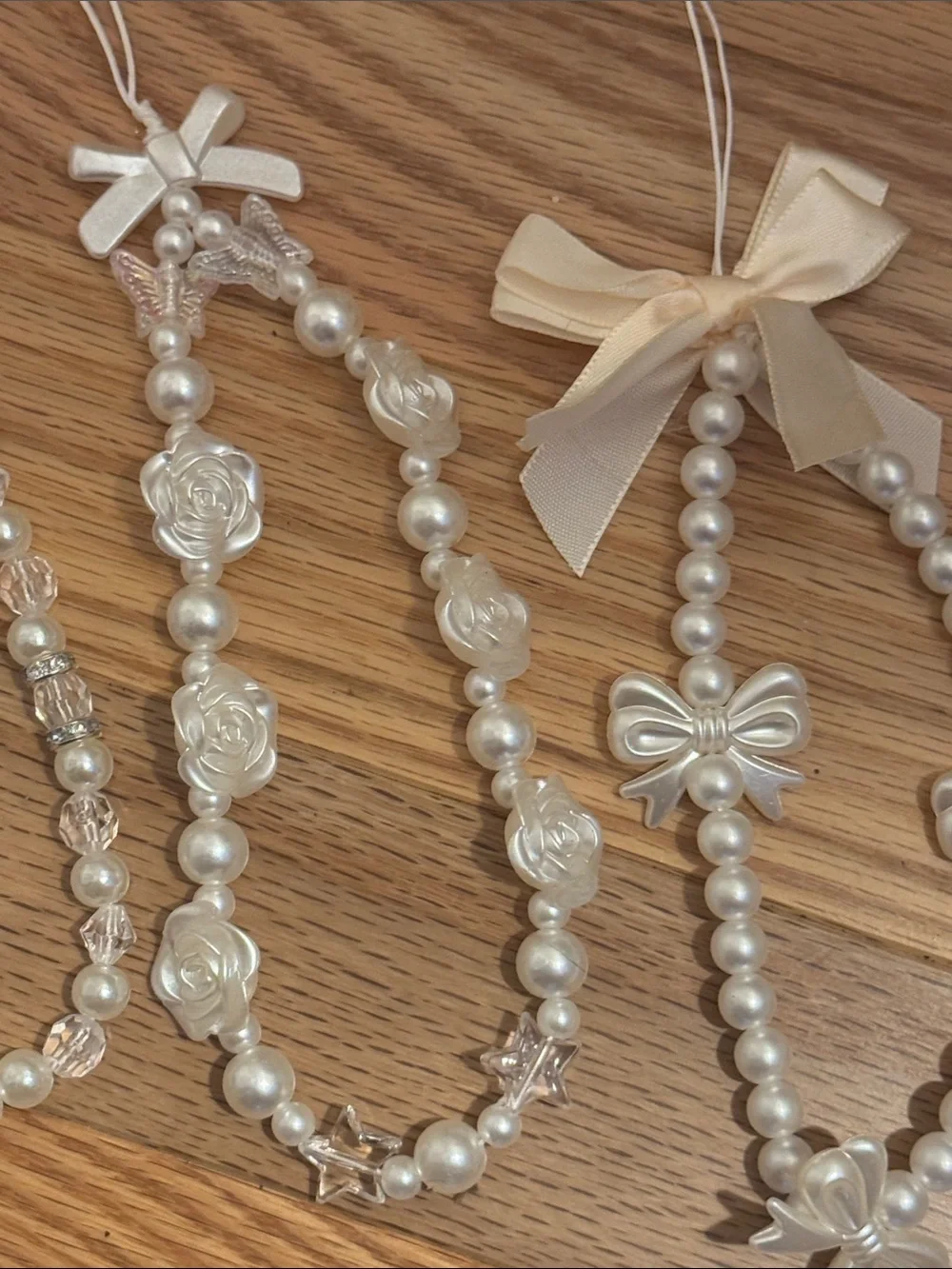 Pearl Beaded Phone Wristlet Charm with Bows and Roses NEE